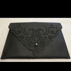 Hobo laser cut black leather‎ clutch NWT